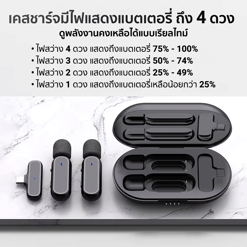 ไมโครโฟนไร้สาย ZTEC ZM121 มีกล่องชาร์จ ไมค์คู่ สีดำ สำหรับ USB-C ใช้งานแบบ Stereo และ Mono กด Mute ได้ 